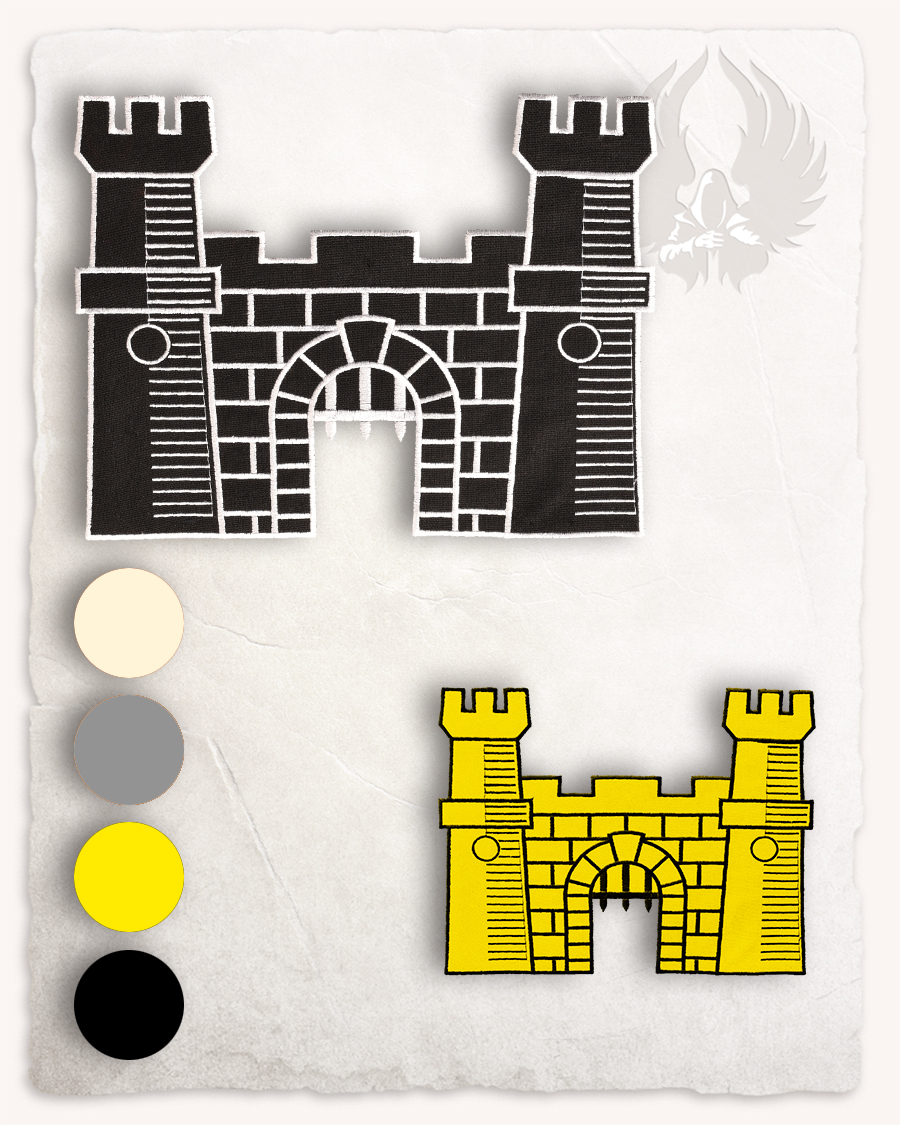 Burg Bügelmotiv groß schwarz
